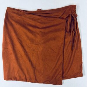 Burnt Orange Suede-like Faux Wrap Mini Skirt